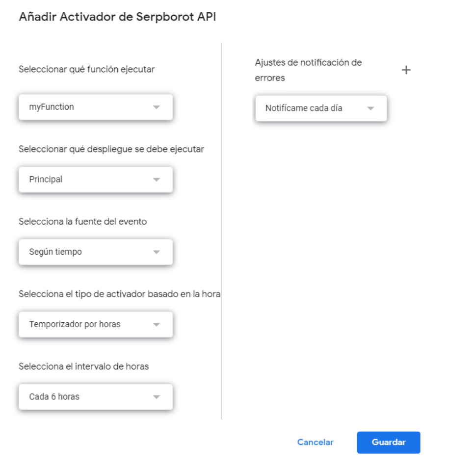 añadir activador serprobot API