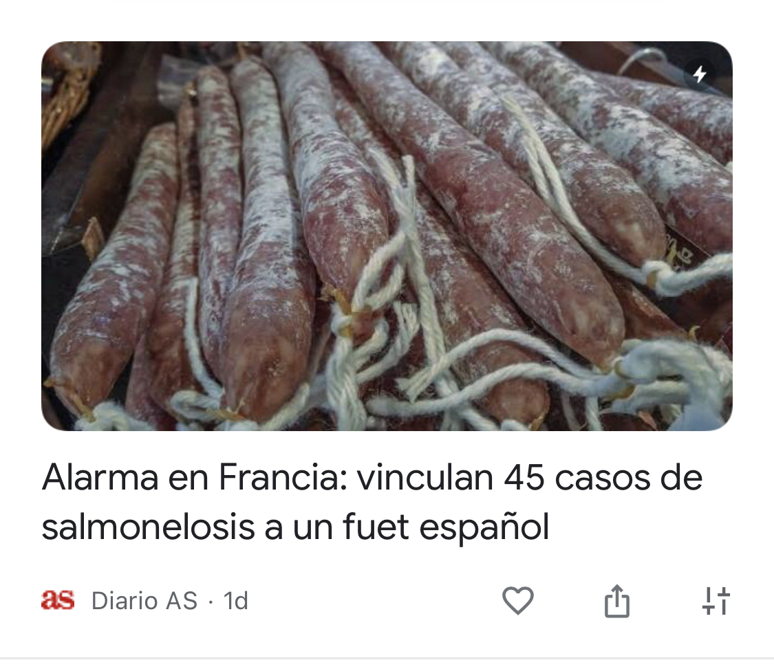 noticia Discover sobre el fuet español que vinculado con salmonesis